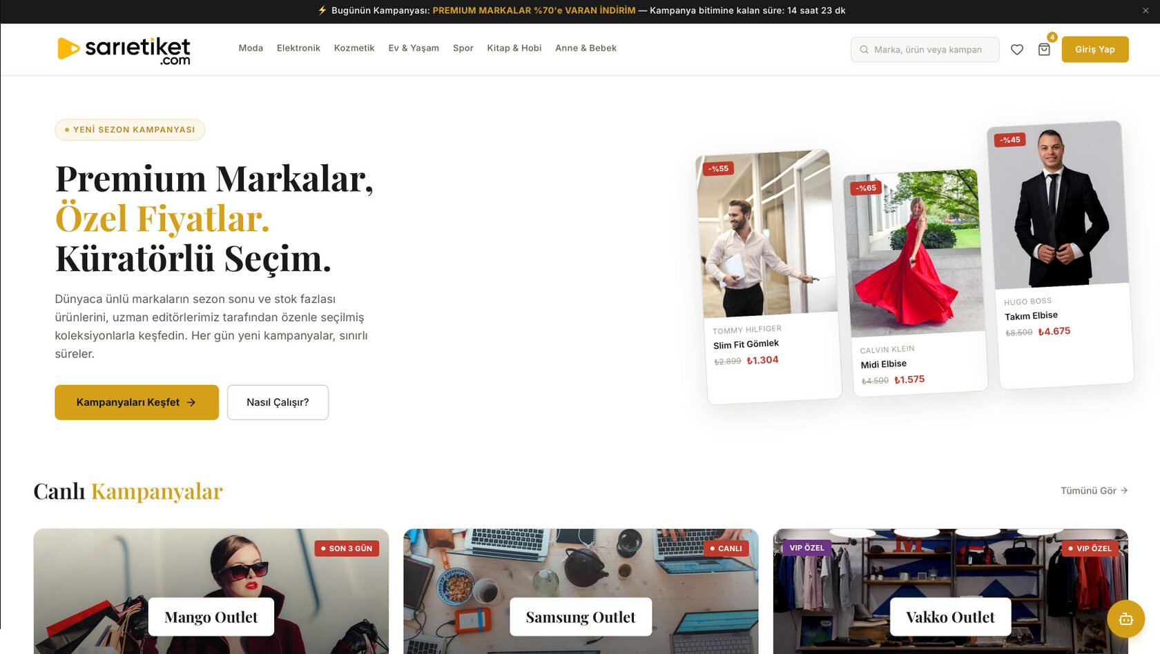 sarıetiket.com mağaza arayüzü önizlemesi